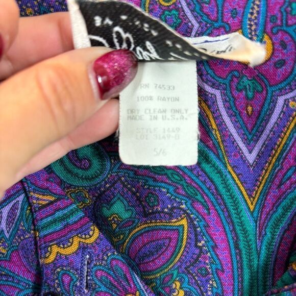Ladies Vintage Jeffery & Dara by Linda Hutley Purple and Green Blouse Size 5/6 - Picture 9 of 14